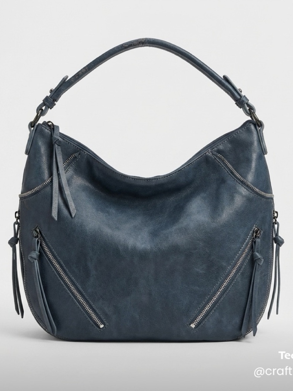 Slouchy Midnight Blue Hobo Bag with Zipper Accents